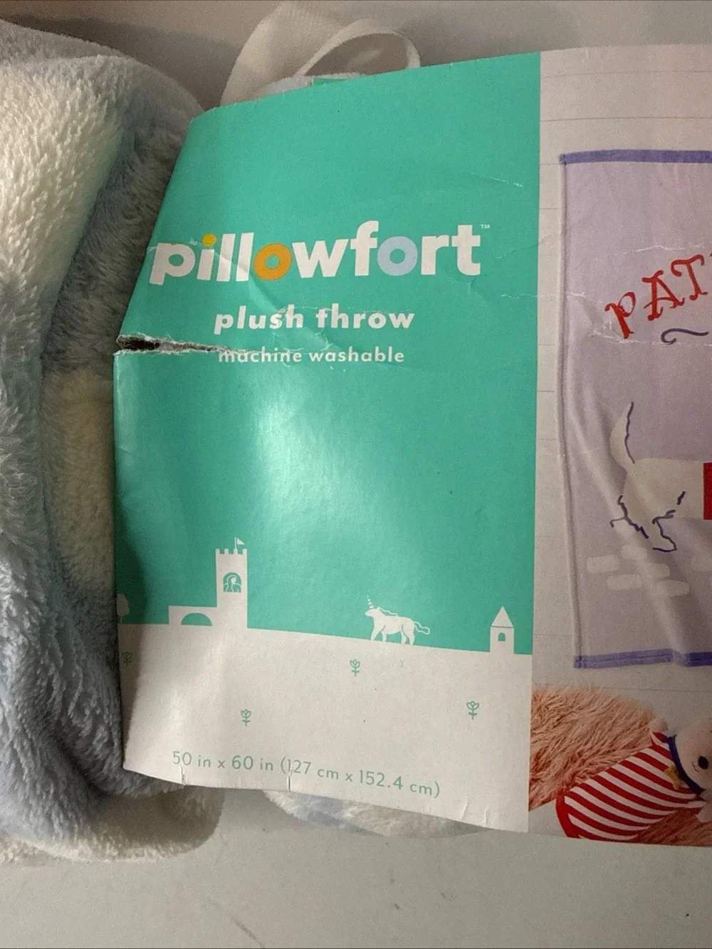Pillowfort Plush Throw Blanket - Light Blue & White